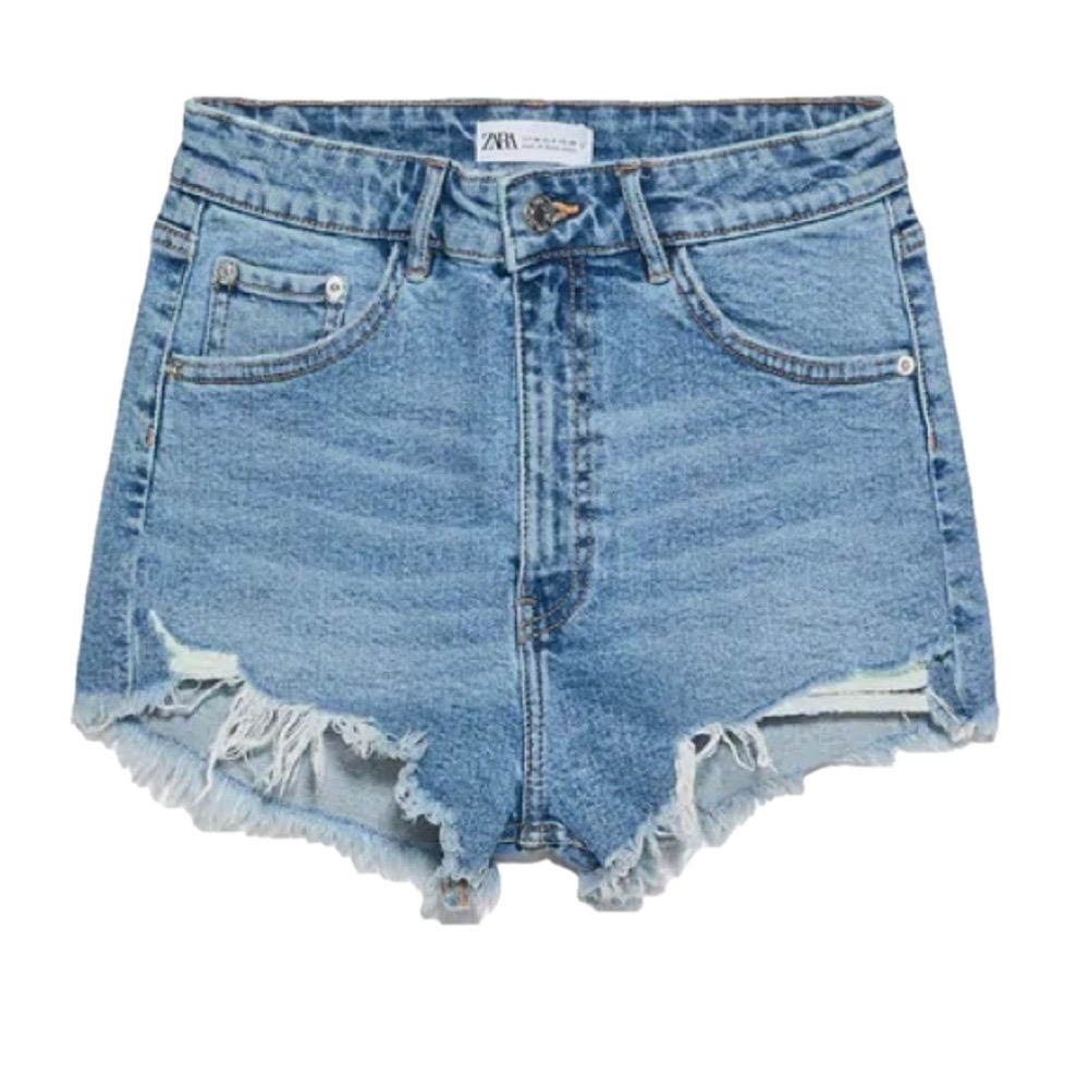 Zara High Waist Womenās Denim Distressed Shorts 8